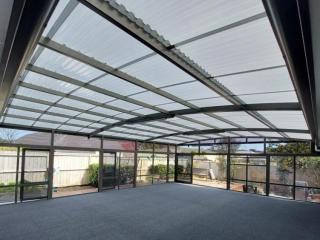 Stylish curved awning enhancing the look of a patio