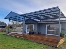 Stylish gable awning installed above a door for added protection