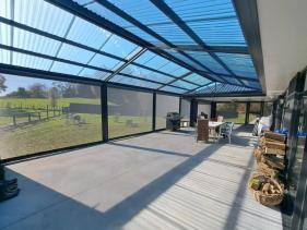 Outdoor blinds providing shade